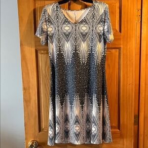 Elegant Blue and White Patterned Dress